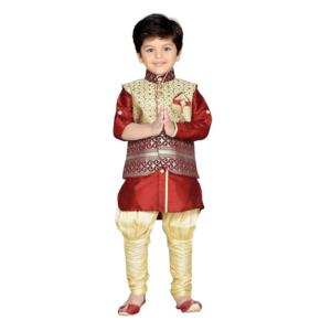 AJ DEZINES Boy's Silk Cotton Kurta, Pyjama And Waistcoat Set