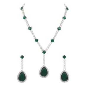 I Jewels Silver Plated Crystal Drop Necklace & Earring Set For Women