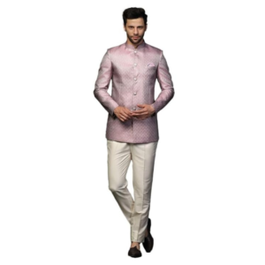 KISAH Men's Jodhpuri Bandhgala-Blazer Trouser Set, Lilac Jacquard