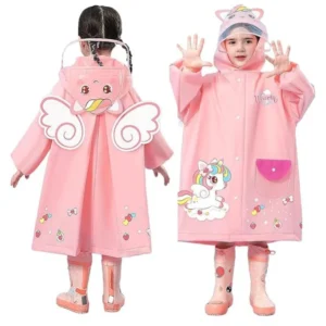 SNOWIE SOFT Kid's Nylon Standard Length Raincoat For Kids Wide Brim Hooded