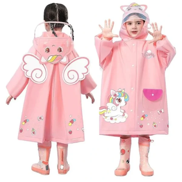 SNOWIE SOFT Kid's Nylon Standard Length Raincoat For Kids Wide Brim Hooded